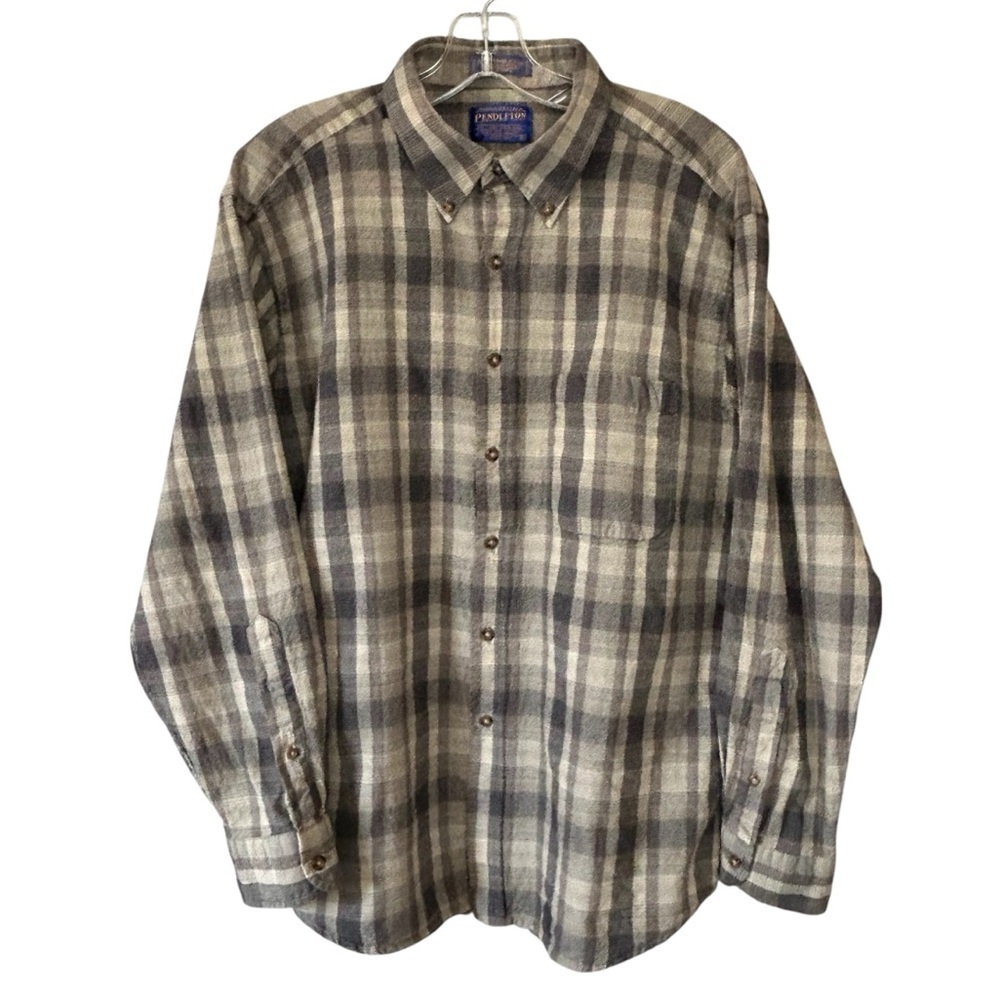 VTG Pendleton Brown Long Sleeve Flannel Mens XL Button Down Polo Shirt